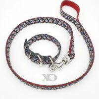 1" Nylon Collar/Lead Set- Sugar Bull Outer, Red Inner, Grey Stitch, Neck Size 11-15"