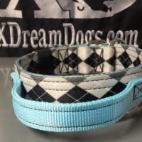 2" Nylon Collar Black, White and Grey Argyle outer, Powder Blue inner with Powder Blue handle