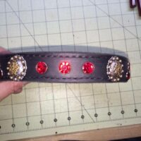 1" Conchos & Red Crystals Leather Latigo Collar