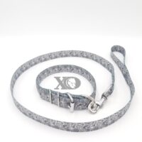 1" Nylon Collar/Lead Set- Single Ply Grey Paisley, Black Stitch, Neck Size 15-19"