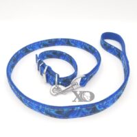 1" Nylon Collar/Lead Set- Liquid Blue Outer, Blue Inner, Grey Stitch, Neck Size 11-15"