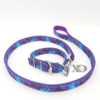 1" Nylon Collar/Lead Set- Liquid Purple Outer, Purple Inner, Black Stitch, Neck Size 11-15"