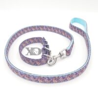 1" Nylon Collar/Lead Set- Purple Paisley Outer, Light Blue Inner, Grey Stitch, Neck Size 11-15"