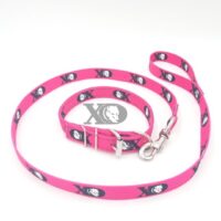 1" Nylon Collar/Lead Set- Single Ply XD Pink, Black Stitch, Neck Size 15-19"