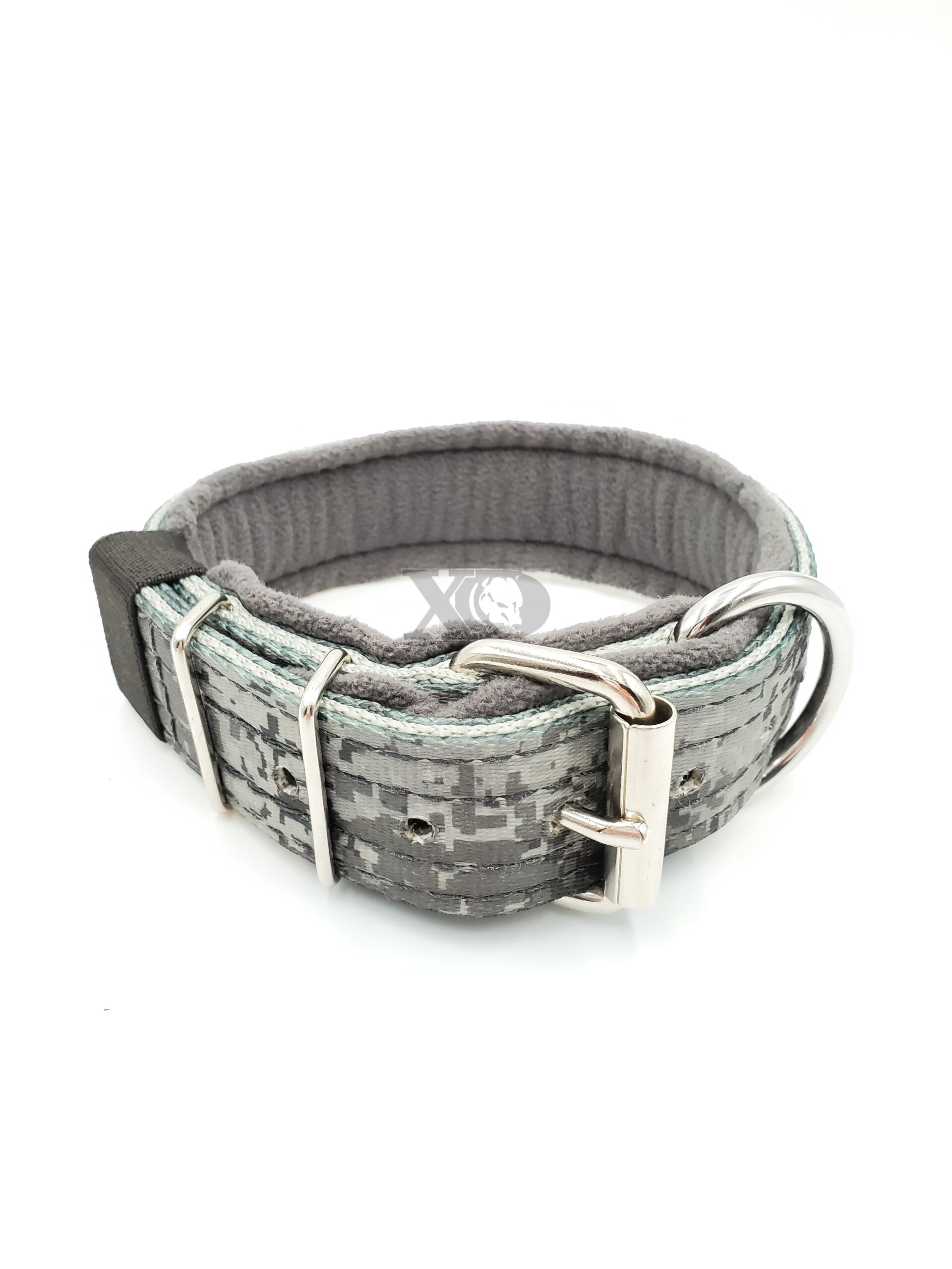 1.5" Fleece-Lined Collar, Digital Camo Dark Outer, Grey Inner, Grey Fleece, Black Stitch, Neck Size 15-20"