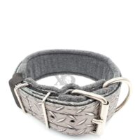 2" Fleece-Lined Collar, Diamond Plate Outer, Black Inner, Grey Fleece, Black Stitch, Neck Size 16-21"