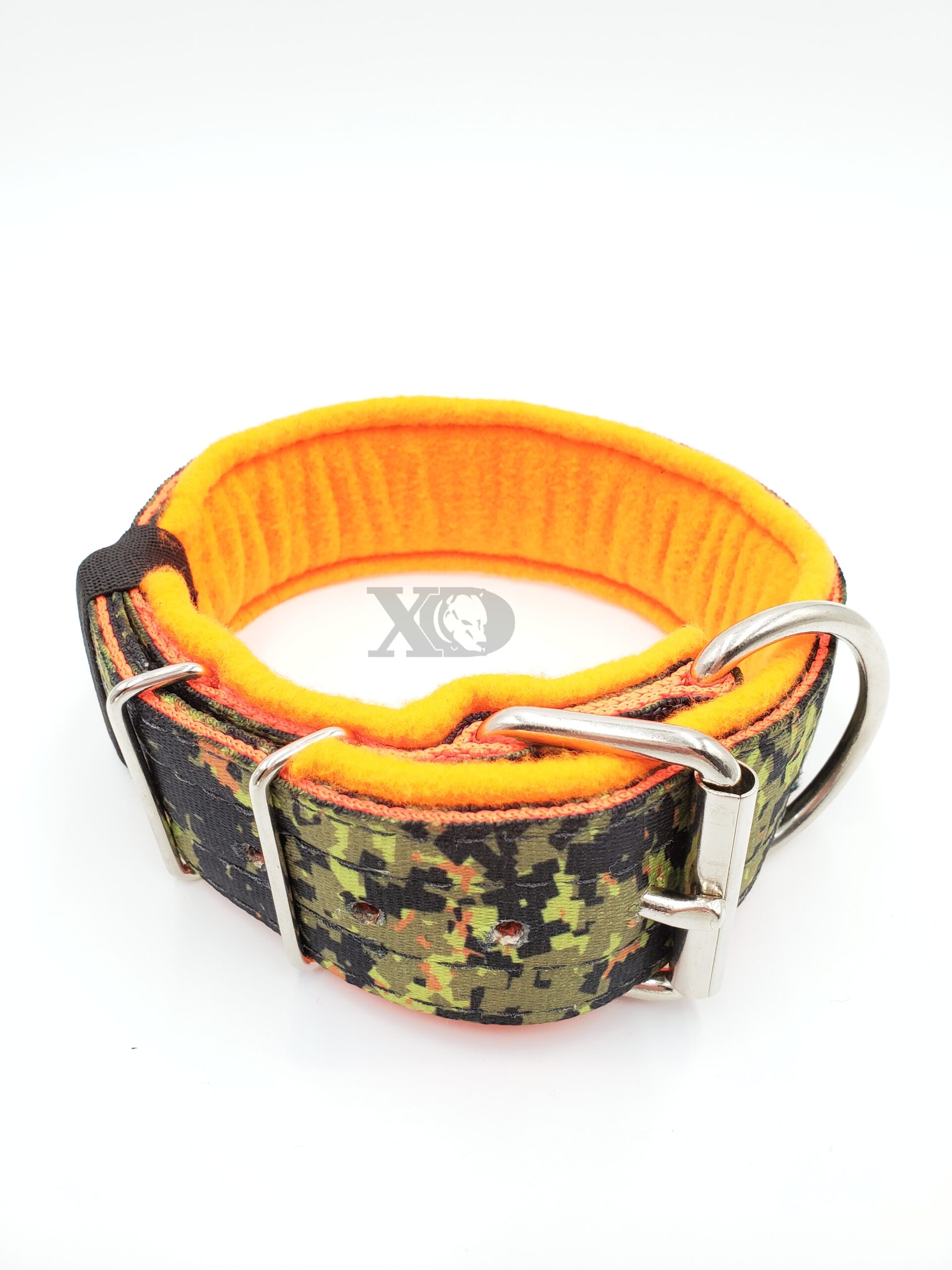 2" Fleece-Lined Collar, Digital Camo Jungle Outer, Hot Orange Inner, Orange Fleece, Black Stitch, Neck Size 17-22"