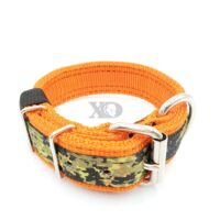 1.5" Nylon Collar- Pumpkin Outer and Inner, Digital Camo Jungle Stripe, Black Stitch, Neck Size 17-22"