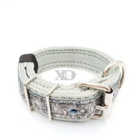 1.5" Nylon Collar- Grey Outer, Grey Inner, Grey Paisley Stripe, Black Stitch, Neck Size 17-22"