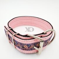 2" Nylon Collar- Pink Outer, Black Inner, Purple Paisley Stripe, Black Stitch, Neck Size 18-22"