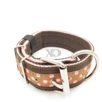 2" Nylon Collar- Brown Outer, Pink Inner, Polka Dots Brown Stripe, Black Stitch, Neck Size 15-20"