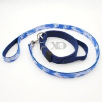1.5" Nylon Collar/Lead Set- Solid Navy Collar with Handle, Blue Smoke Outer, Navy Inner Lead, Black Stitch, Neck Size 18-23"