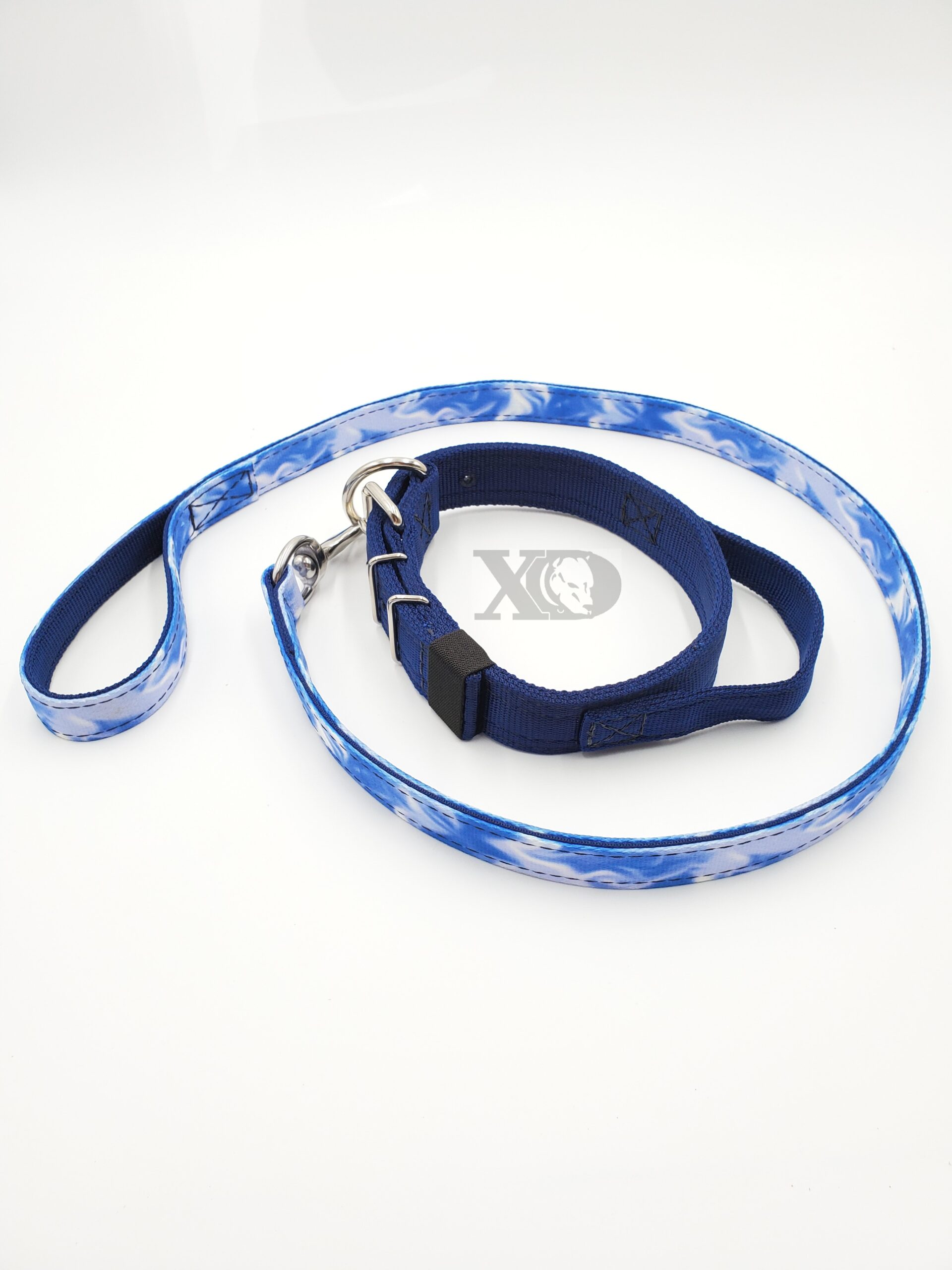1.5" Nylon Collar/Lead Set- Solid Navy Collar with Handle, Blue Smoke Outer, Navy Inner Lead, Black Stitch, Neck Size 18-23"