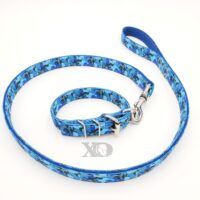 1" Nylon Collar/Lead Set- OP Camo Blue Outer, Blue Inner, Grey Stitch, Neck Size 10-14"