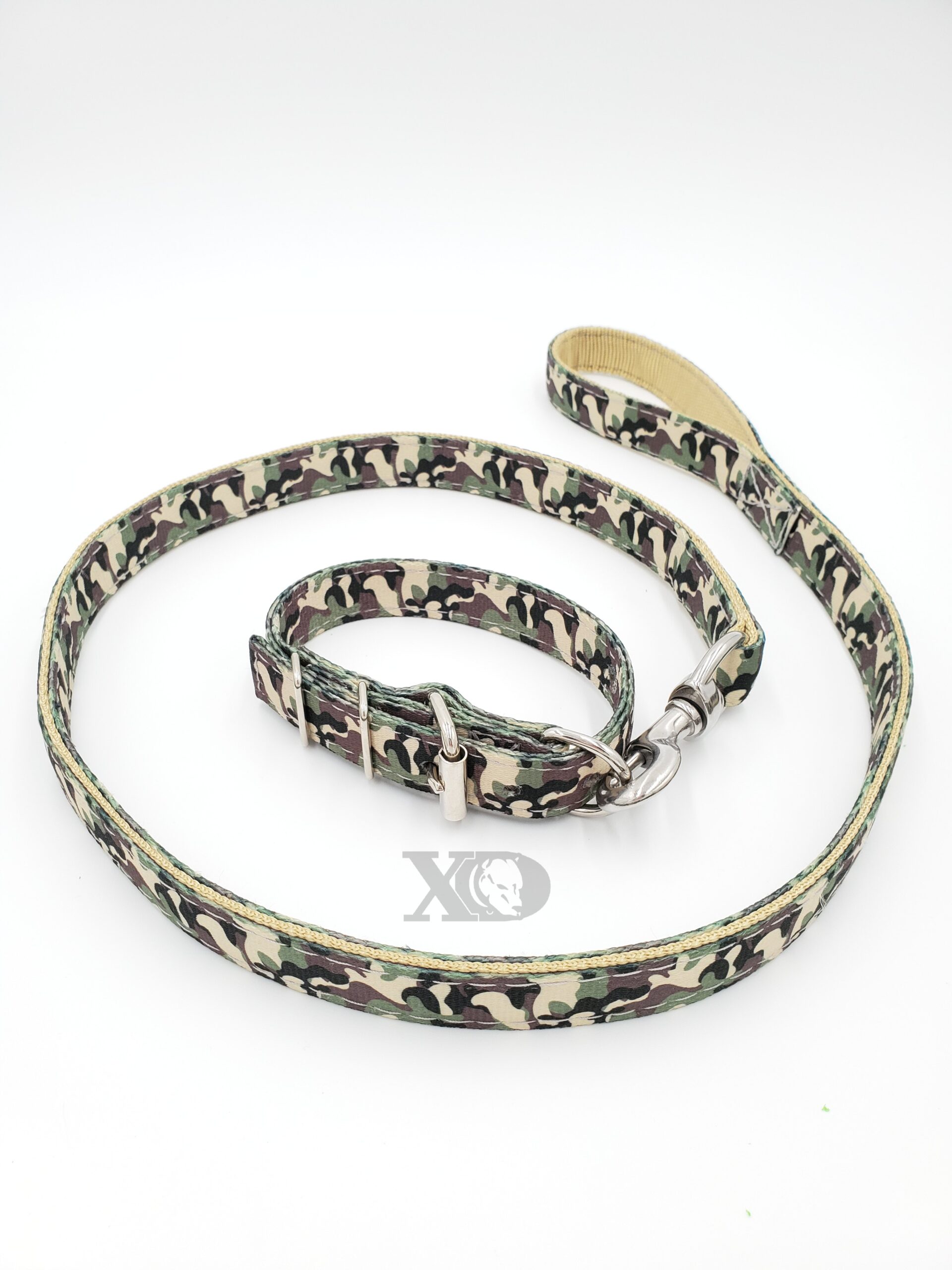 1" Nylon Collar/Lead Set- OP Camo Outer, Tan Inner, Grey Stitch, Neck Size 10-14"