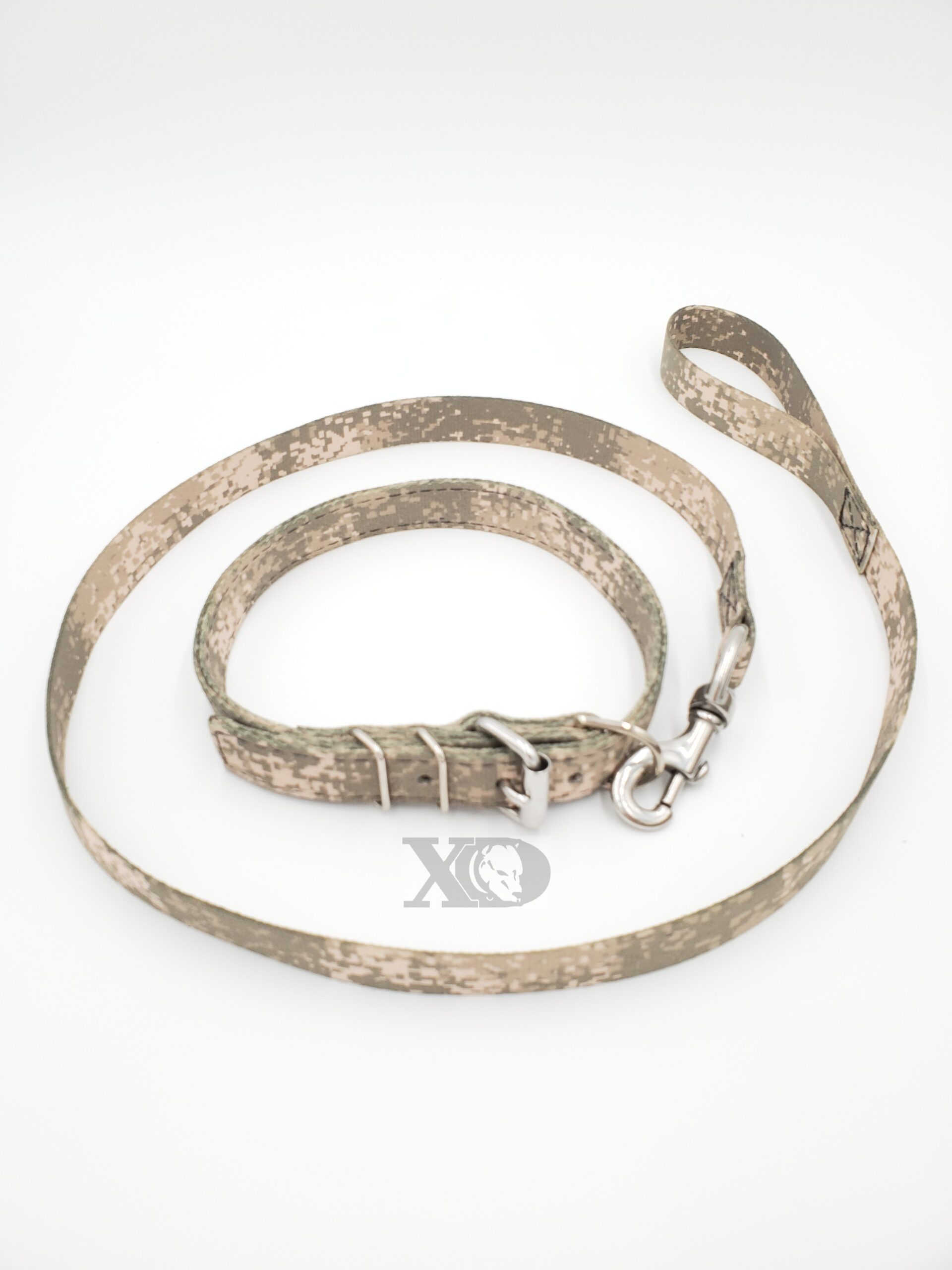 1" Nylon Collar/Lead Set- Single Ply Digital Camo Desert, Black Stitch, Neck Size 18-22"