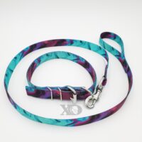1" Nylon Collar/Lead Set- Liquid Blue, Black Stitch, Neck Size 18-22"
