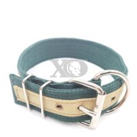 2" Nylon Collar, Forest Green Outer and Inner, Tan Stripe, Black Stitch, Neck Size 18-22"