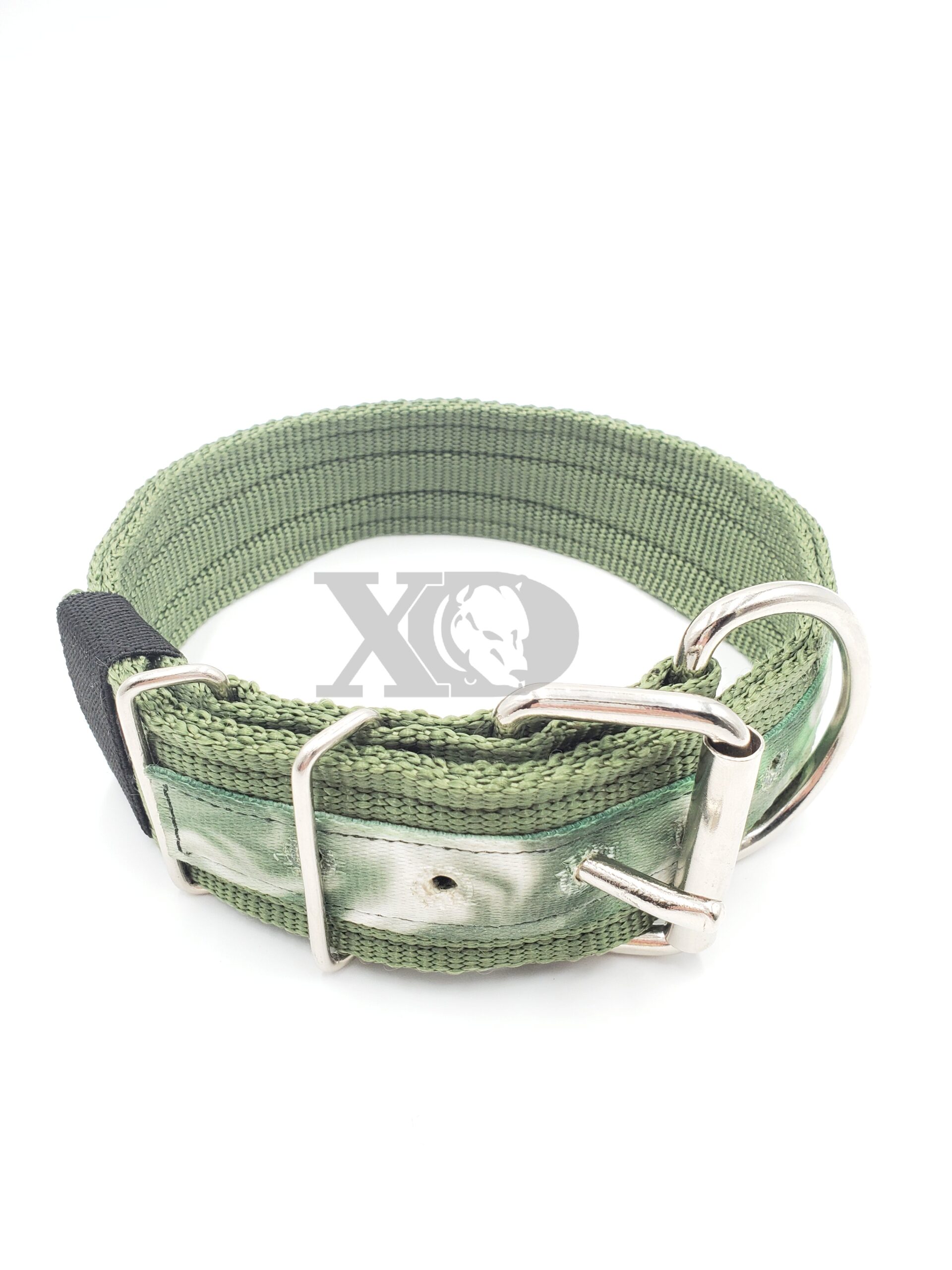 2" Nylon Collar, Olive Outer and Inner, Green Smoke Stripe, Black Stitch, Neck Size 19-23"