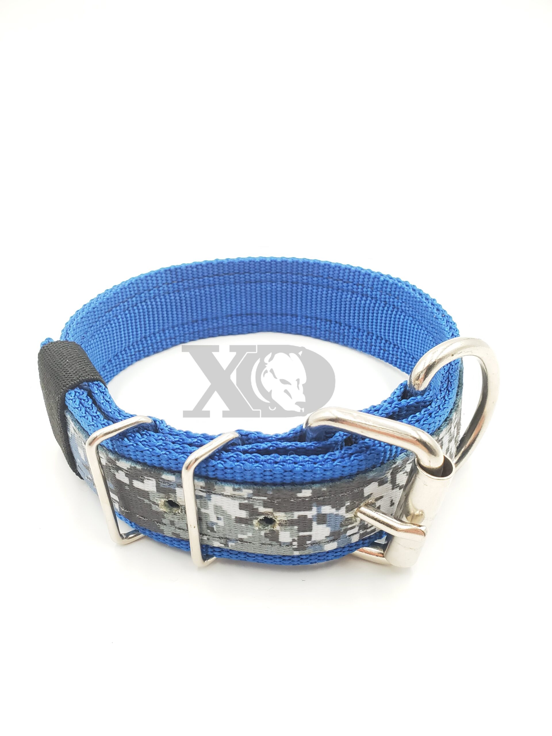 1.5" Nylon Collar- Pacific Blue Outer and Inner, Digital Camo Blue Stripe, Black Stitch, Neck Size 16-20"