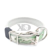 1.5" Nylon Collar- Grey Outer and Inner, Green Smoke Stripe, Black Stitch, Neck Size 18-22"