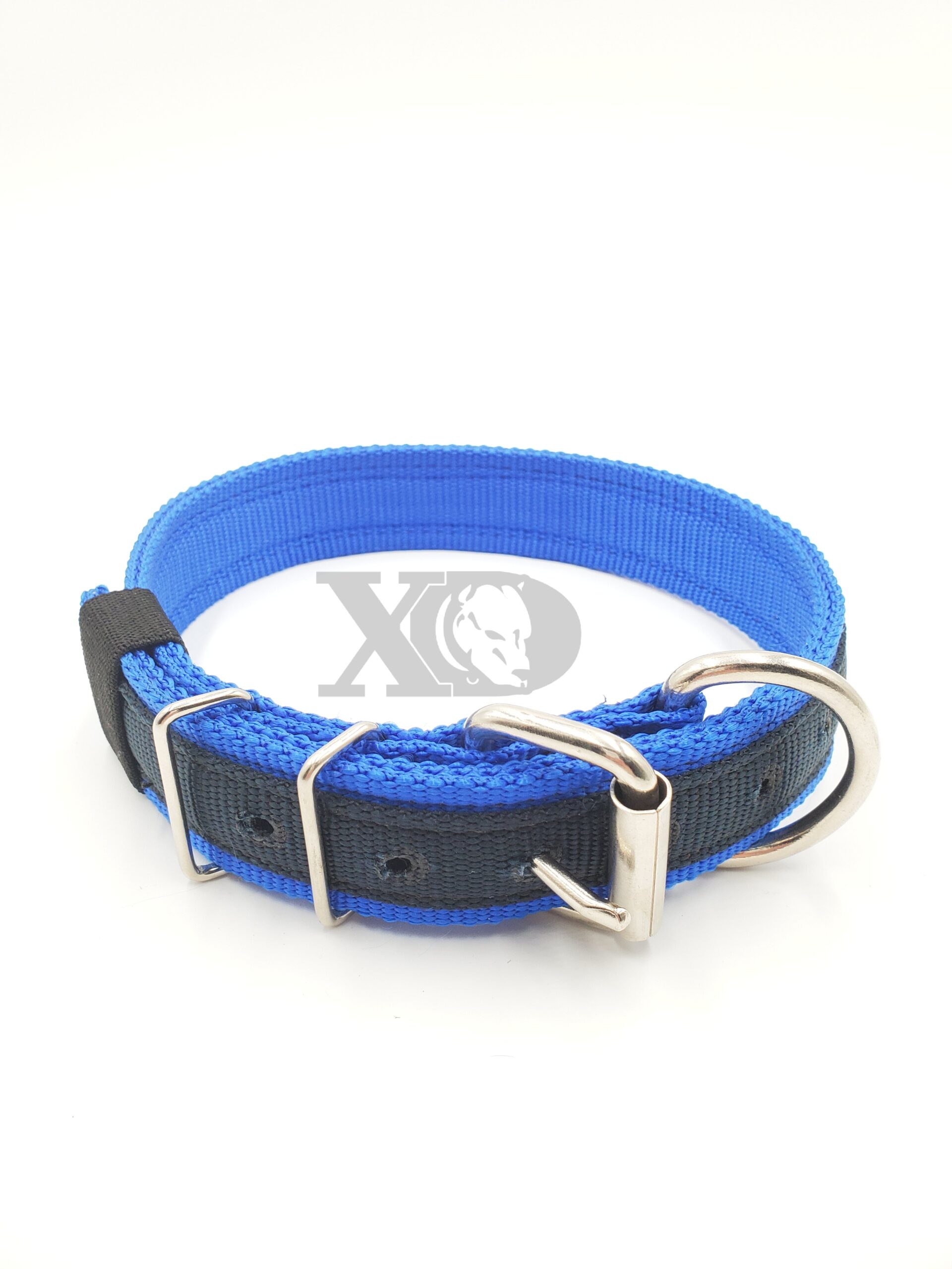 1.5" Nylon Collar- Royal Blue Outer and Inner, Black Stripe, Black Stitch, Neck Size 19-24"