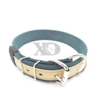 1.5" Nylon Collar- Forest Green Outer and Inner, Tan Stripe, Black Stitch, Neck Size 20-25"