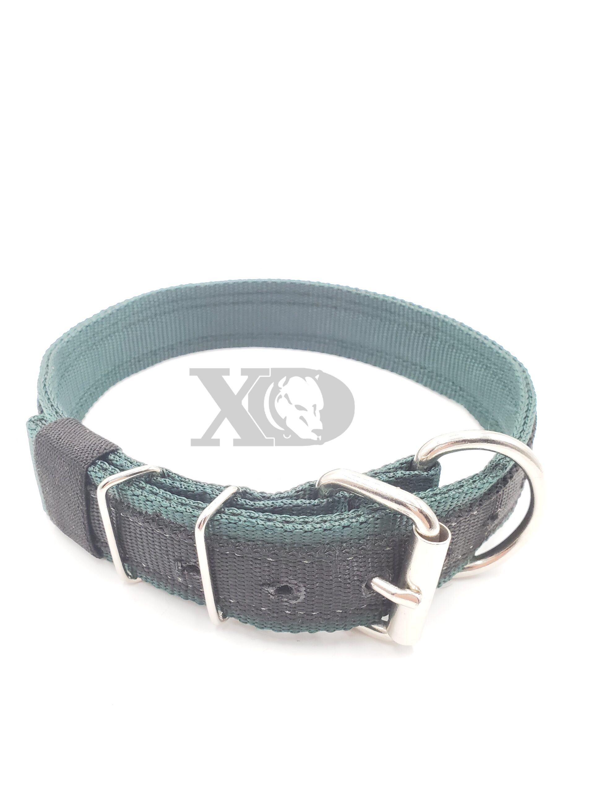 1.5" Nylon Collar- Forest Green Outer and Inner, Black Stripe, Black Stitch, Neck Size 20-25"