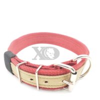 1.5" Nylon Collar- Light Red Outer, Light Red Inner, Tan Stripe, Black Stitch, Neck Size 20-25"