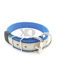 1.5" Nylon Collar- Pacific Blue Outer and Inner, Grey Stripe, Black Stitch, Neck Size 20-25"