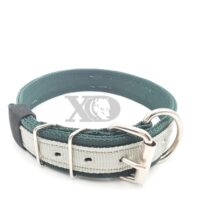 1.5" Nylon Collar- Forest Green Outer, Forest Green Inner, Grey Stripe, Black Stitch, Neck Size 20-25"