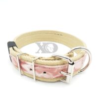 1.5" Nylon Collar- Tan Outer, Tan Inner, Red Smoke Stripe, Black Stitch, Neck Size 20-25"