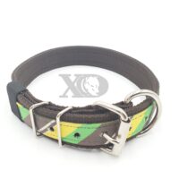 1.5" Nylon Collar- Brown Outer, Brown Inner, Yellow Stripe Stripe, Black Stitch, Neck Size 20-25"