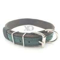 1.5" Nylon Collar- Brown Outer, Brown Inner, Forest Green Stripe, Black Stitch, Neck Size 20-25"