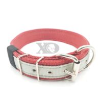 1.5" Nylon Collar- Dark Red Outer, Dark Red Inner, Grey Stripe, Black Stitch, Neck Size 20-25"