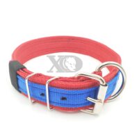 1.5" Nylon Collar- Light Red Outer, Light Red Inner, Royal Blue Stripe, Black Stitch, Neck Size 20-25"