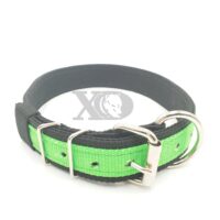 1.5" Nylon Collar- Black Outer, Black Inner, Hot Green Stripe, Black Stitch, Neck Size 20-25"