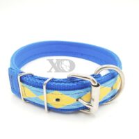 1.5" Nylon Collar- Royal Blue Outer, Royal Blue Inner, Blue Yellow Argyle Stripe, Black Stitch, Neck Size 21-25"