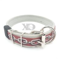 1.5" Nylon Collar- Grey Outer, Grey Inner, Chain Stripe, Black Stitch, Neck Size 21-25"