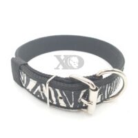 1.5" Nylon Collar- Black Outer, Black Inner, Zebra Stripe, Black Stitch, Neck Size 21-25"