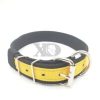 1.5" Nylon Collar- Black Outer, Black Inner, Yellow Stripe, Black Stitch, Neck Size 21-25"