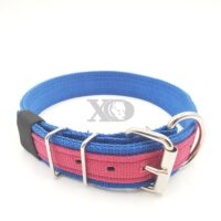 1.5" Nylon Collar- Pacific Blue Outer, Pacific Blue Inner, Raspberry Stripe, Black Stitch, Neck Size 21-25"