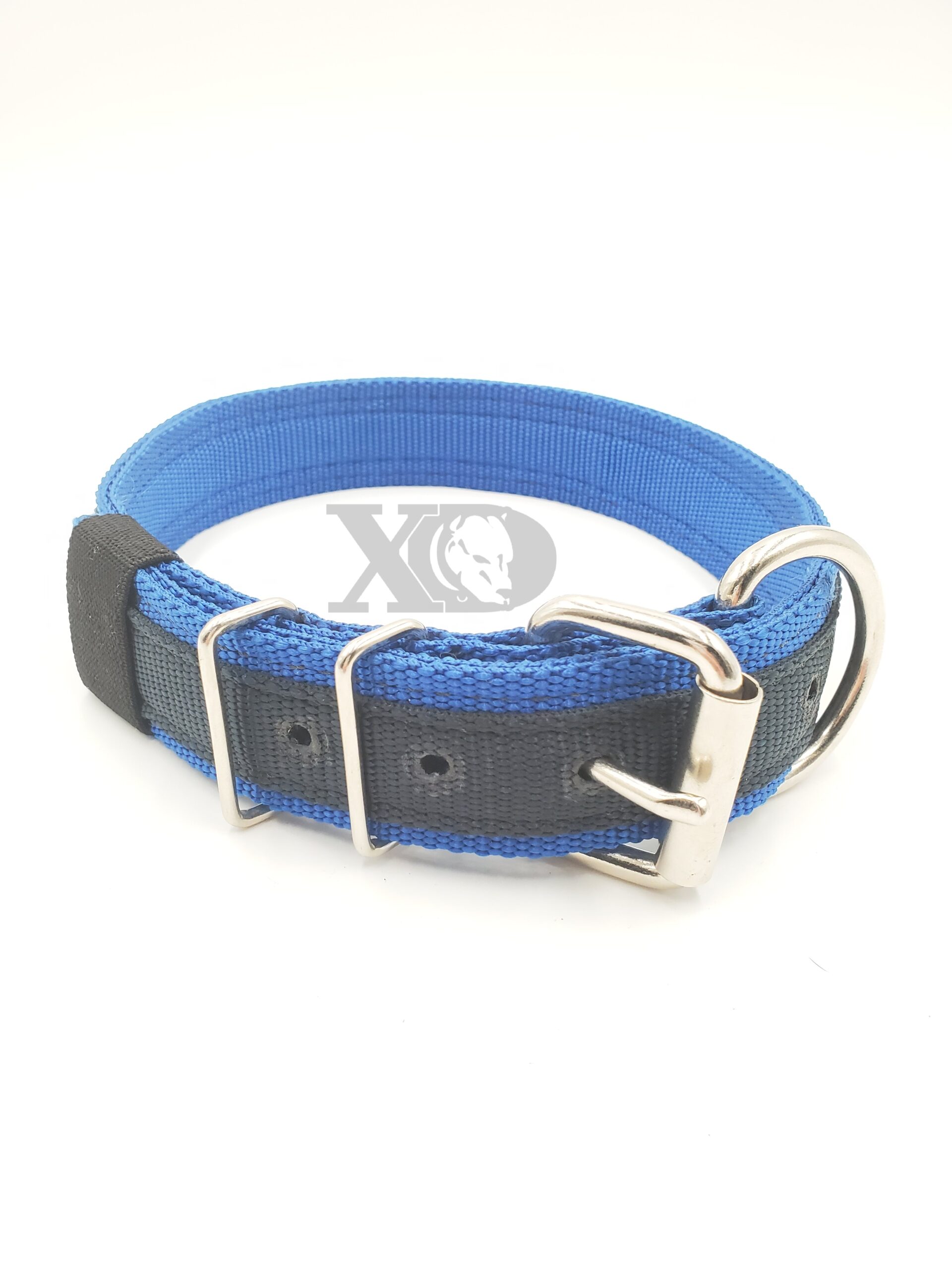 1.5" Nylon Collar- Pacific Blue Outer, Pacific Blue Inner, Black Stripe, Black Stitch, Neck Size 21-25"