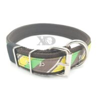 1.5" Nylon Collar- Brown Outer, Brown Inner, Yellow Stripe Stripe, Black Stitch, Neck Size 22-26"