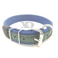 1.5" Nylon Collar- Navy Blue Outer, Navy Blue Inner, Forest Green Stripe, Black Stitch, Neck Size 22-26"
