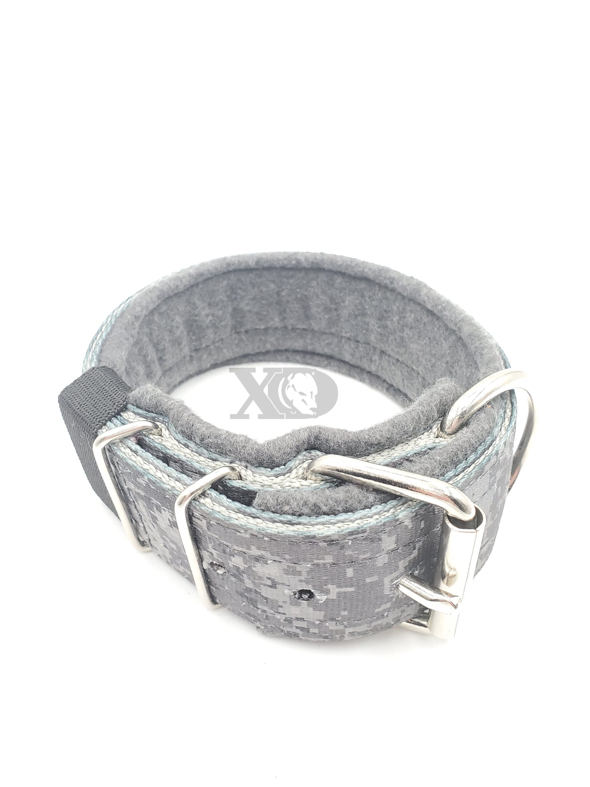 2" Fleece-Lined Collar, Digital Camo Dark Outer, Grey Inner, Grey Fleece, Black Stitch, Neck Size 15-20"