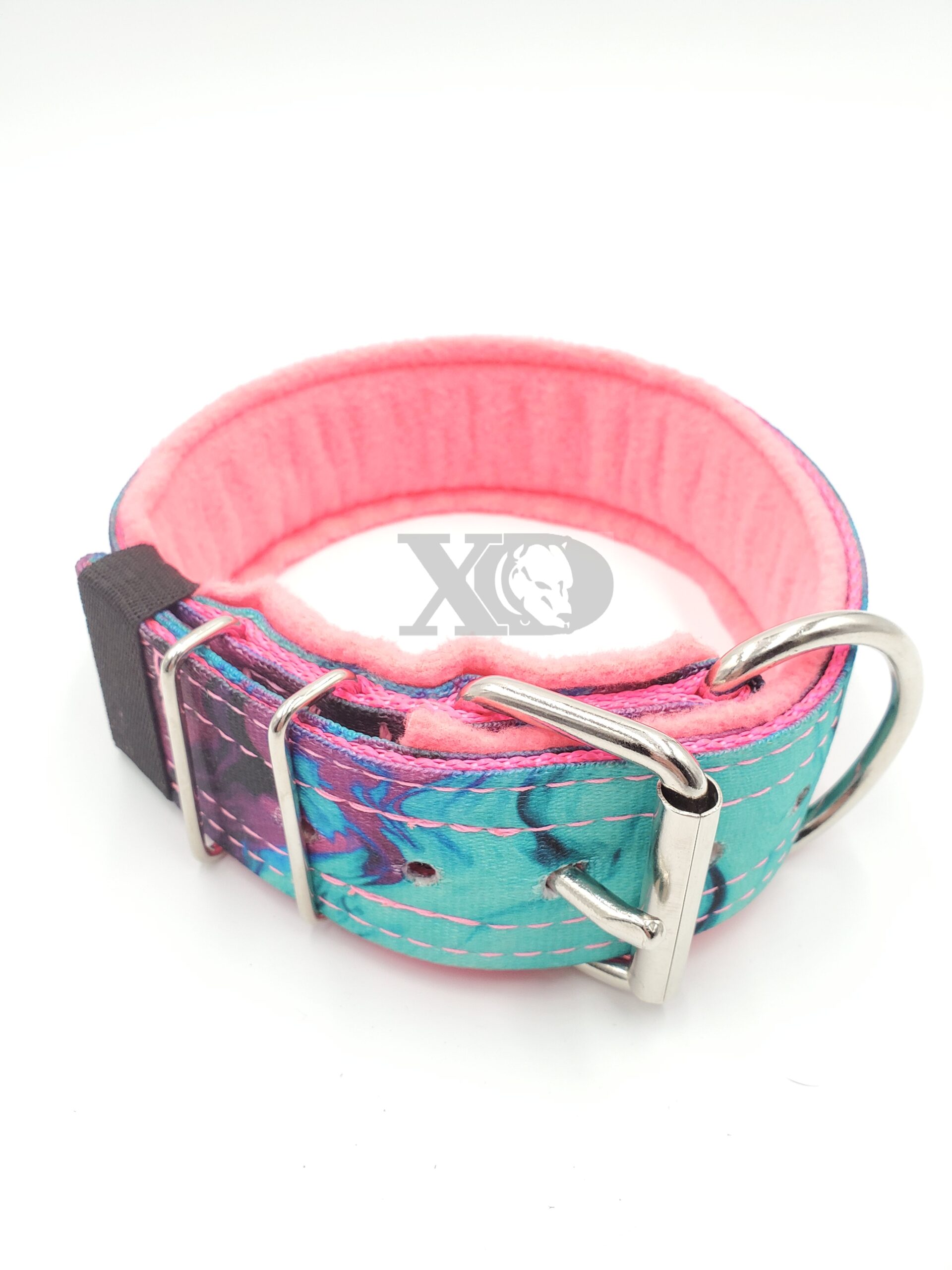2" Fleece-Lined Collar, Liquid Purple Outer, Hot Pink Inner, Hot Pink Fleece, Pink Stitch, Neck Size 19-24"