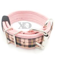 1.5" Nylon Collar- Pink Outer and Inner, Pink Tartan Stripe, Black Stitch, Neck Size 13-17"