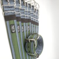 2" Wide Kennel Pack, Grey Seat Belt Outer, Olive Inner & Stripe, Black Stitch, Size 13-18"
