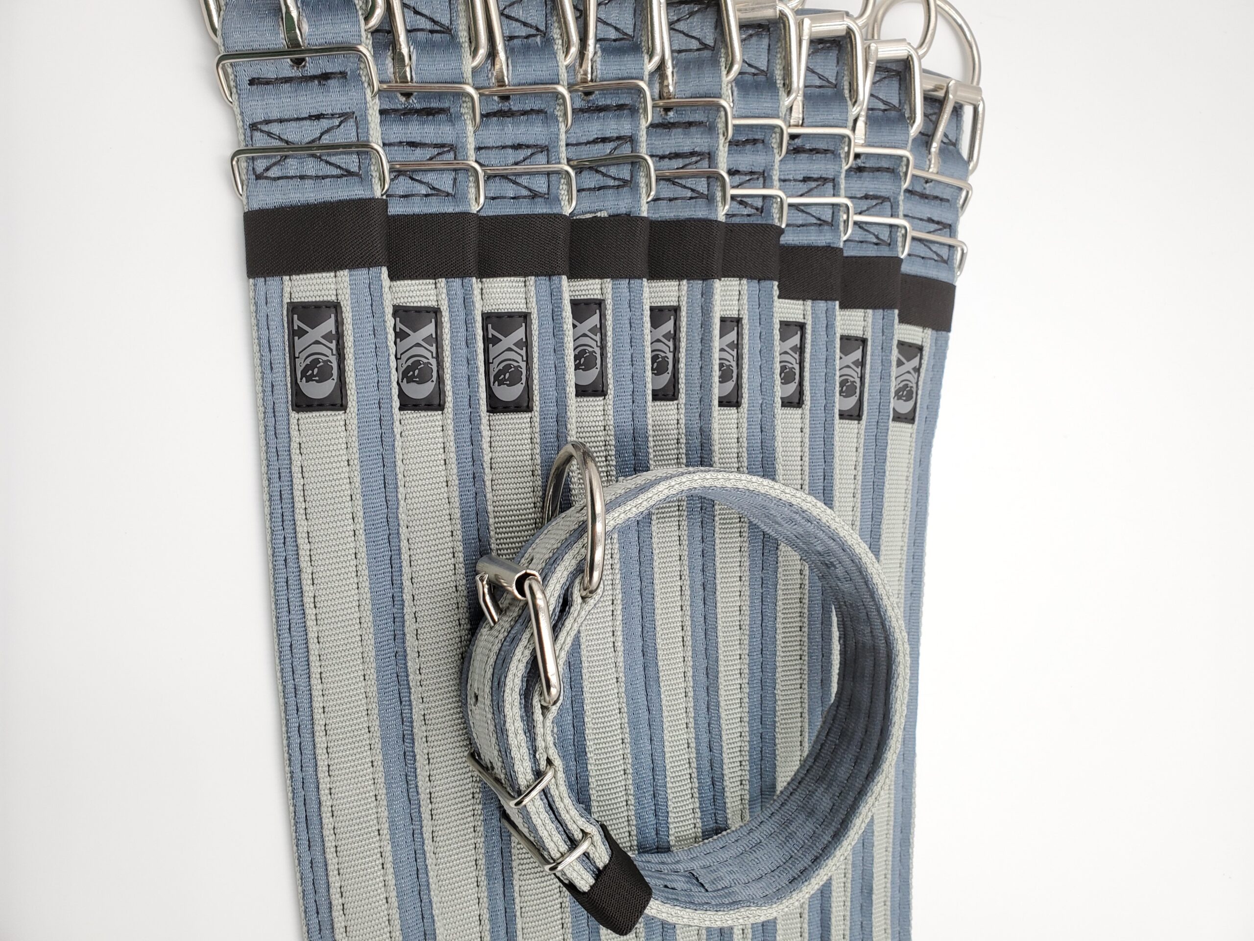 2" Wide Kennel Pack, Grey Seat Belt Outer, Grey Stripe, Black Stitch, Size 15-20"